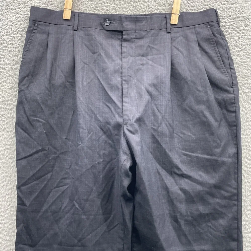 Vintage Stafford Dress Pants Mens 38x32* 100% Wool Blue Plaid Office Trouser 90s